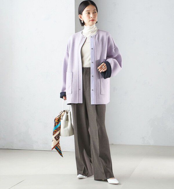 SHIPS for women「リバー ファー ポケット コート」|ノーカラーコート|