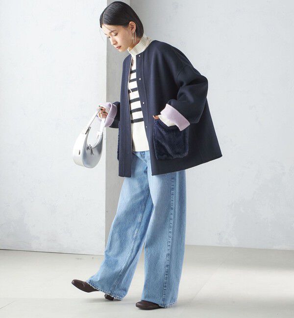 SHIPS for women「リバー ファー ポケット コート」|ノーカラーコート|