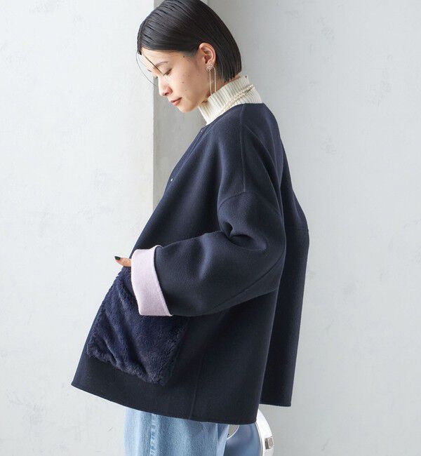 SHIPS for women「リバー ファー ポケット コート」|ノーカラーコート|