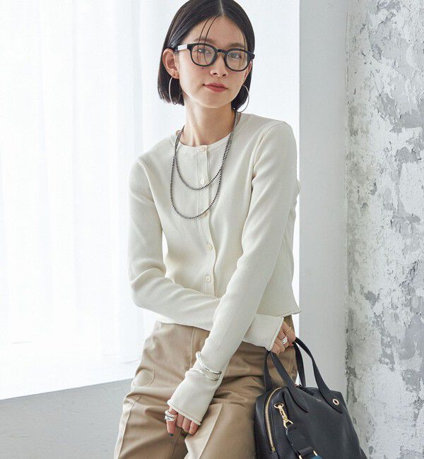 SHIPS for women「〈手洗い可能〉レーヨン ポリ リブ クルーネック カーディガン」|カーディガン|