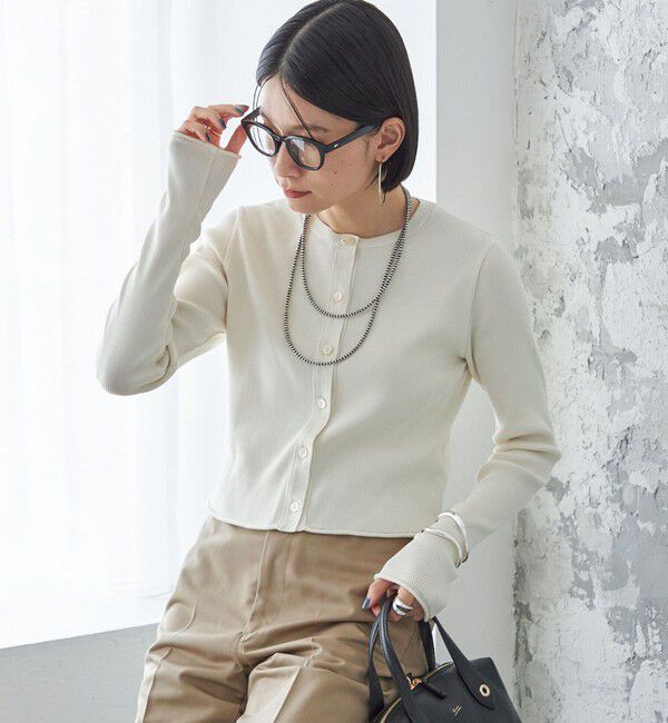 SHIPS for women「〈手洗い可能〉レーヨン ポリ リブ クルーネック カーディガン」|カーディガン|