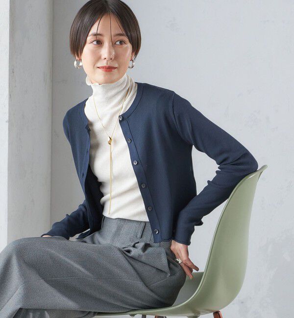 SHIPS for women「〈手洗い可能〉レーヨン ポリ リブ クルーネック カーディガン」|カーディガン|
