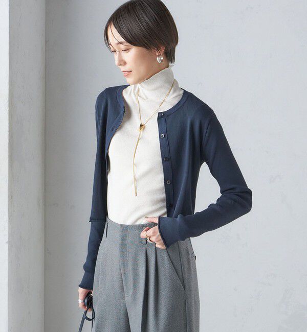 SHIPS for women「〈手洗い可能〉レーヨン ポリ リブ クルーネック カーディガン」|カーディガン|