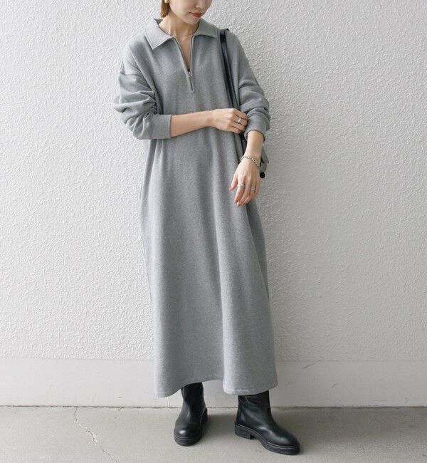 SHIPS any「SHIPS any:〈洗濯機可能〉USA コットン 裏起毛 ハーフジップ ワンピース」|ワンピース|