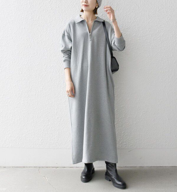 SHIPS any「SHIPS any:〈洗濯機可能〉USA コットン 裏起毛 ハーフジップ ワンピース」|ワンピース|
