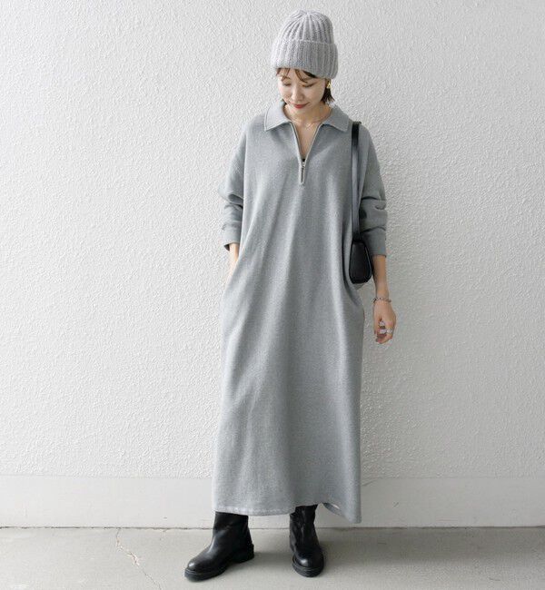 SHIPS any「SHIPS any:〈洗濯機可能〉USA コットン 裏起毛 ハーフジップ ワンピース」|ワンピース|