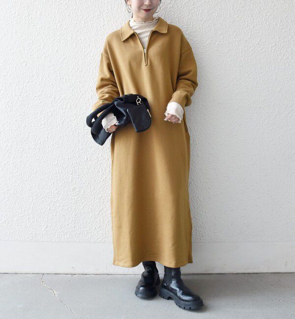 SHIPS any「SHIPS any:〈洗濯機可能〉USA コットン 裏起毛 ハーフジップ ワンピース」|ワンピース|
