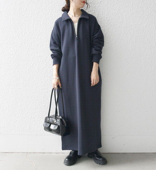 SHIPS any「SHIPS any:〈洗濯機可能〉USA コットン 裏起毛 ハーフジップ ワンピース」|ワンピース|