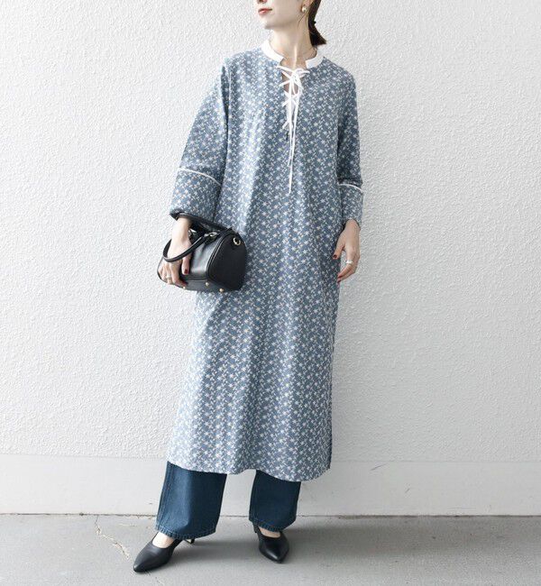 SHIPS any「SHIPS any:〈洗濯機可能〉エンブロイダリー シャンブレー レースアップ ワンピース」|ワンピース|