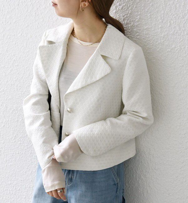 SHIPS any「SHIPS any:〈手洗い可能〉フラワー ジャカード ショート テーラード ジャケット」|テーラードジャケット|ホワイト