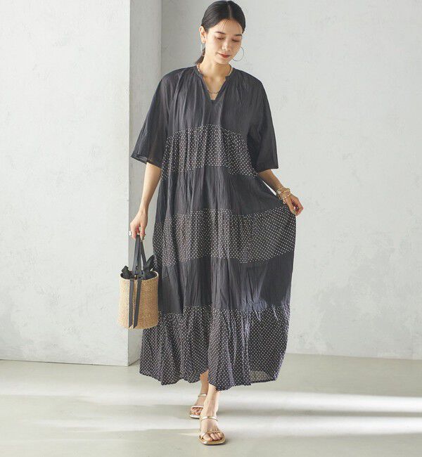 SHIPS for women「《一部追加予約》【WEB限定】〈手洗い可能〉Fanaka:クリンクル 袖 フレア ロング ワンピース」|ワンピース|