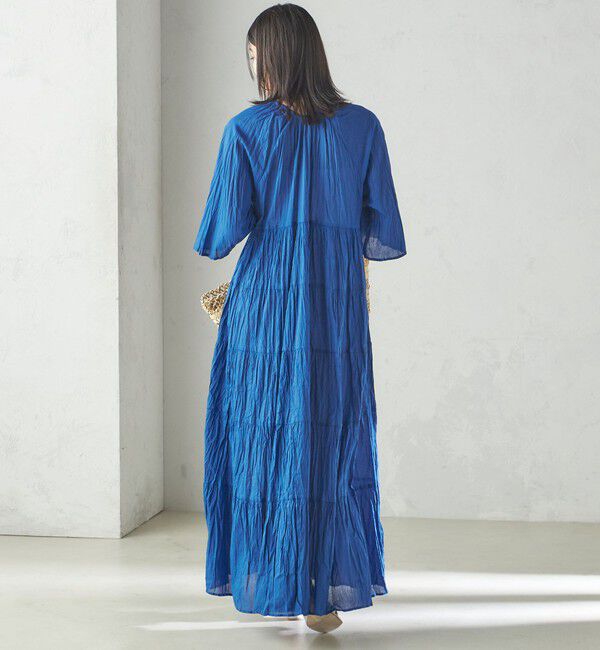 SHIPS for women「《一部追加予約》【WEB限定】〈手洗い可能〉Fanaka:クリンクル 袖 フレア ロング ワンピース」|ワンピース|