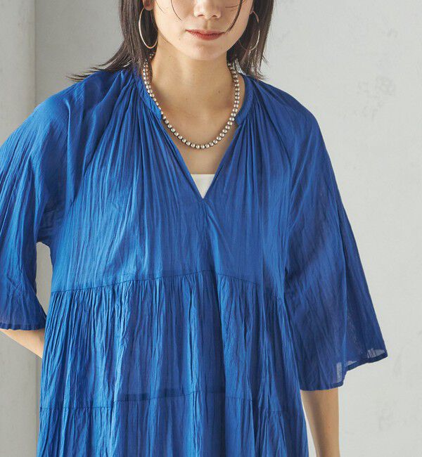 SHIPS for women「《一部追加予約》【WEB限定】〈手洗い可能〉Fanaka:クリンクル 袖 フレア ロング ワンピース」|ワンピース|