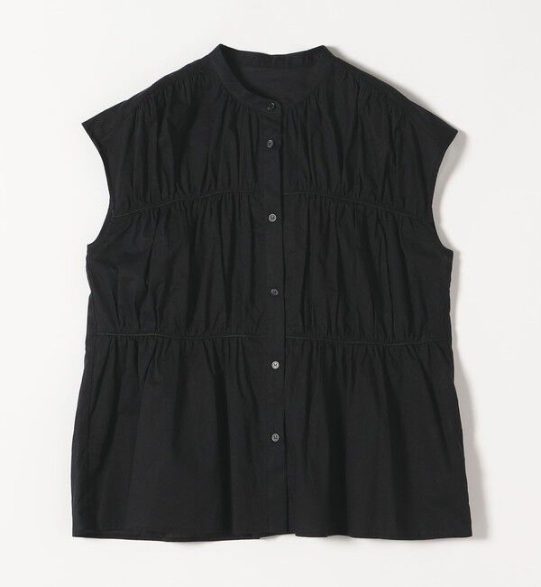 quaranciel「quaranciel:〈手洗い可能〉コットンボイル シアー ギャザー バンドカラー シャツ ブラウス」|シャツ・ブラウス|