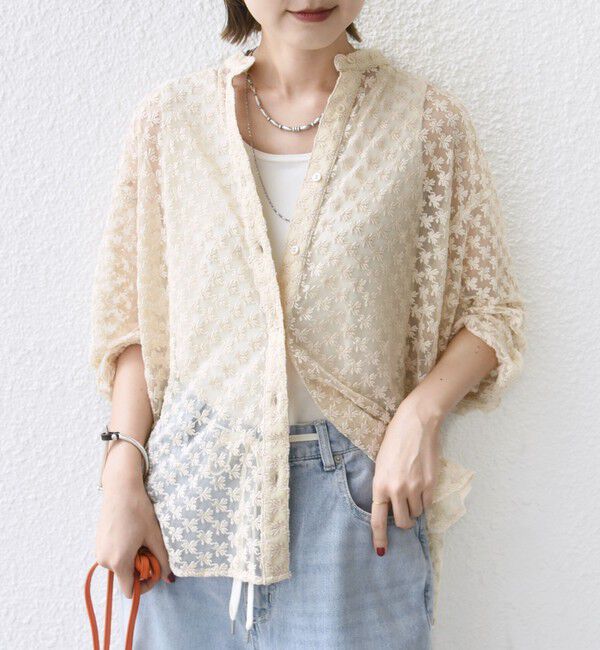 SHIPS for women「〈手洗い可能〉フラワー チュール 刺繍 シャツ」|シャツ・ブラウス|