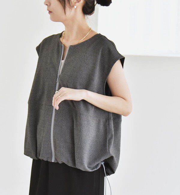 quaranciel「quaranciel:〈手洗い可能〉カット ジョーゼット ドロスト ジップ ベスト」|ベスト・ジレ|