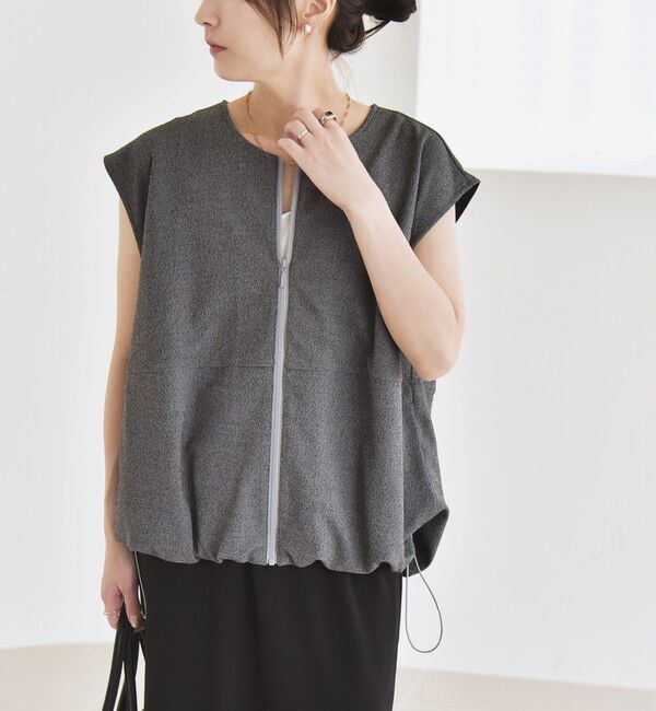 quaranciel「quaranciel:〈手洗い可能〉カット ジョーゼット ドロスト ジップ ベスト」|ベスト・ジレ|