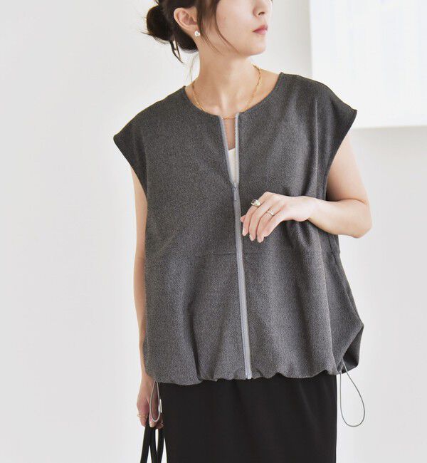 quaranciel「quaranciel:〈手洗い可能〉カット ジョーゼット ドロスト ジップ ベスト」|ベスト・ジレ|