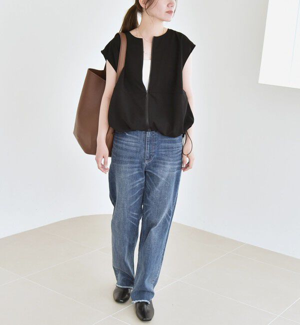 quaranciel「quaranciel:〈手洗い可能〉カット ジョーゼット ドロスト ジップ ベスト」|ベスト・ジレ|