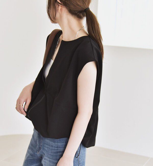 quaranciel「quaranciel:〈手洗い可能〉カット ジョーゼット ドロスト ジップ ベスト」|ベスト・ジレ|