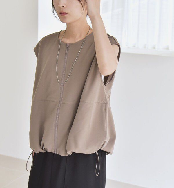 quaranciel「quaranciel:〈手洗い可能〉カット ジョーゼット ドロスト ジップ ベスト」|ベスト・ジレ|