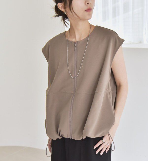 quaranciel「quaranciel:〈手洗い可能〉カット ジョーゼット ドロスト ジップ ベスト」|ベスト・ジレ|