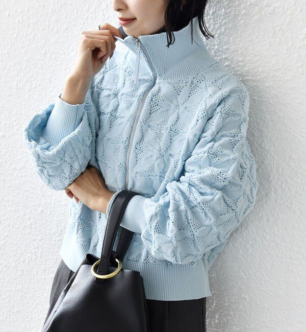 SHIPS for women「【WEB限定】〈手洗い可能〉フラワー ジャカード ジップ カーディガン」|カーディガン|