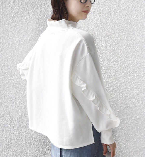SHIPS for women「【WEB限定】〈手洗い可能〉モックネック 袖 フリル デザイン ミニ 裏毛 プルオーバー」|Tシャツ・カットソー|ホワイト