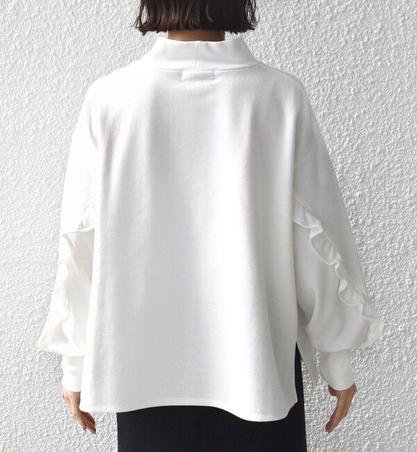 SHIPS for women「【WEB限定】〈手洗い可能〉モックネック 袖 フリル デザイン ミニ 裏毛 プルオーバー」|Tシャツ・カットソー|