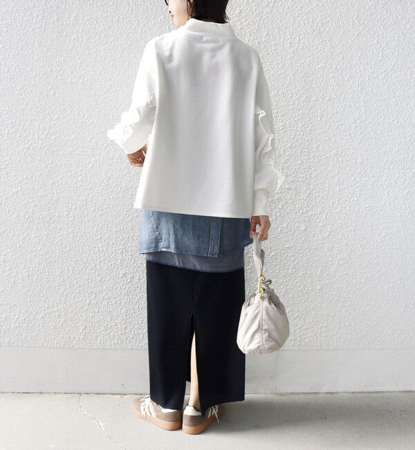 SHIPS for women「【WEB限定】〈手洗い可能〉モックネック 袖 フリル デザイン ミニ 裏毛 プルオーバー」|Tシャツ・カットソー|