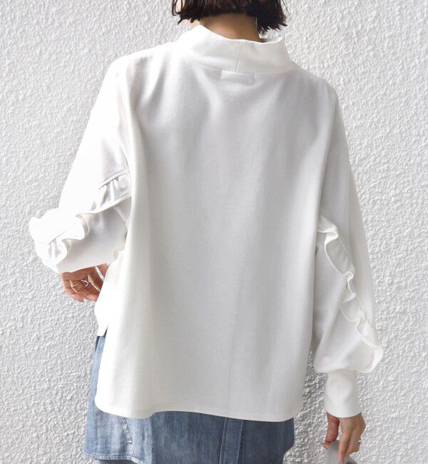 SHIPS for women「【WEB限定】〈手洗い可能〉モックネック 袖 フリル デザイン ミニ 裏毛 プルオーバー」|Tシャツ・カットソー|