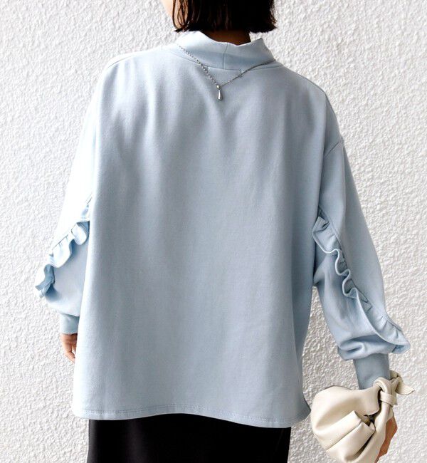 SHIPS for women「【WEB限定】〈手洗い可能〉モックネック 袖 フリル デザイン ミニ 裏毛 プルオーバー」|Tシャツ・カットソー|
