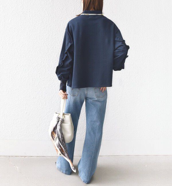 SHIPS for women「【WEB限定】〈手洗い可能〉モックネック 袖 フリル デザイン ミニ 裏毛 プルオーバー」|Tシャツ・カットソー|