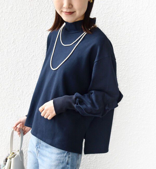 SHIPS for women「【WEB限定】〈手洗い可能〉モックネック 袖 フリル デザイン ミニ 裏毛 プルオーバー」|Tシャツ・カットソー|