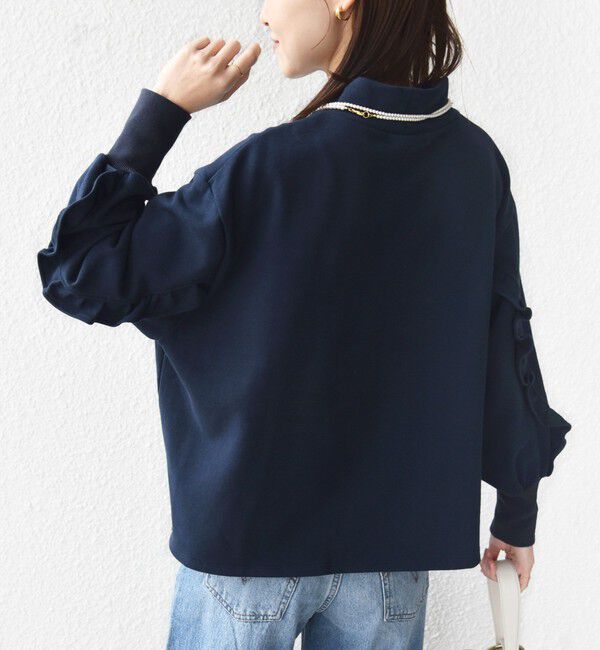 SHIPS for women「【WEB限定】〈手洗い可能〉モックネック 袖 フリル デザイン ミニ 裏毛 プルオーバー」|Tシャツ・カットソー|