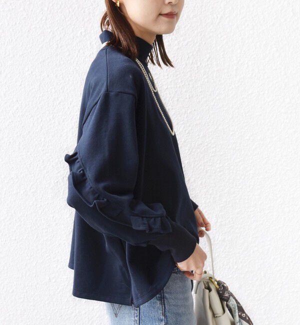 SHIPS for women「【WEB限定】〈手洗い可能〉モックネック 袖 フリル デザイン ミニ 裏毛 プルオーバー」|Tシャツ・カットソー|