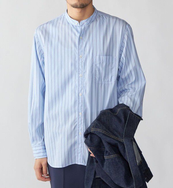 SHIPS「SHIPS: バンドカラー ブロード シャツ ロングスリーブ」|シャツ・ブラウス|ブルー系