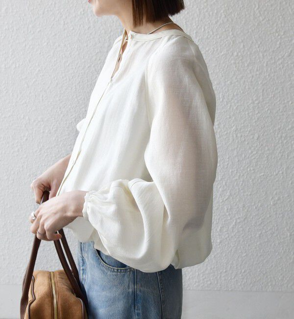 SHIPS any「《一部追加予約》SHIPS any:〈洗濯機可能〉リネン ミックス シアー ボリューム スリーブ ブラウス」|シャツ・ブラウス|