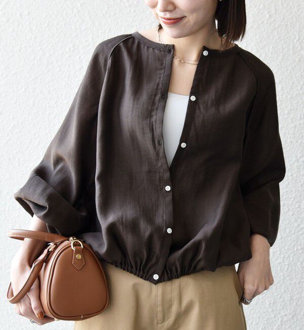 SHIPS any「《一部追加予約》SHIPS any:〈洗濯機可能〉リネン ミックス シアー ボリューム スリーブ ブラウス」|シャツ・ブラウス|