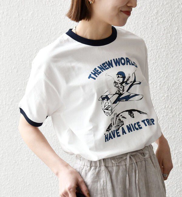 SHIPS any「《予約》【SHIPS any別注】THE KNiTS:〈洗濯機可能〉ロゴ プリント リンガー TEE」|Tシャツ・カットソー|