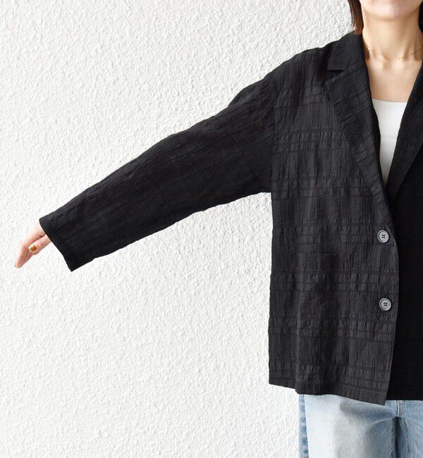 SHIPS any「《予約》SHIPS any:〈手洗い可能〉シアー チェック ルーズ テーラード シングル ジャケット」|テーラードジャケット|