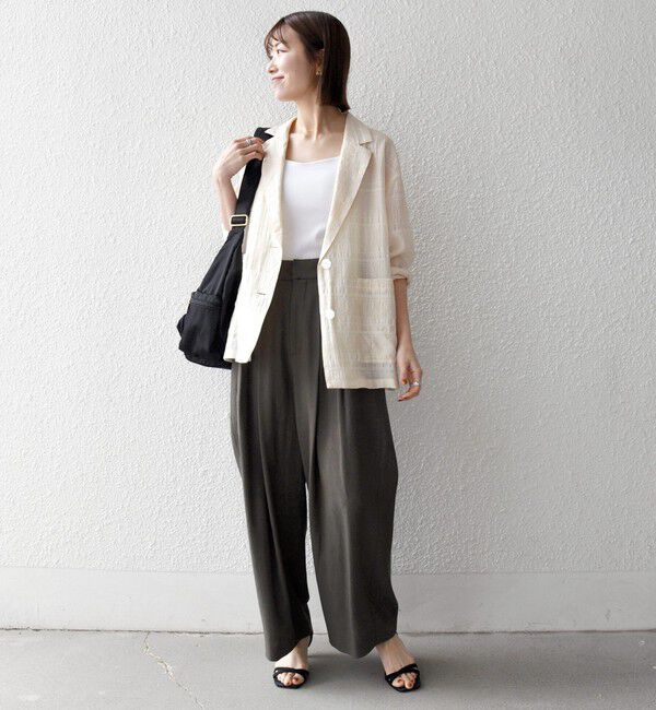 SHIPS any「《予約》SHIPS any:〈手洗い可能〉シアー チェック ルーズ テーラード シングル ジャケット」|テーラードジャケット|