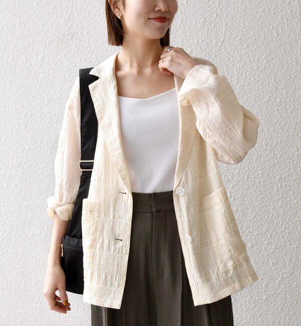 SHIPS any「《予約》SHIPS any:〈手洗い可能〉シアー チェック ルーズ テーラード シングル ジャケット」|テーラードジャケット|