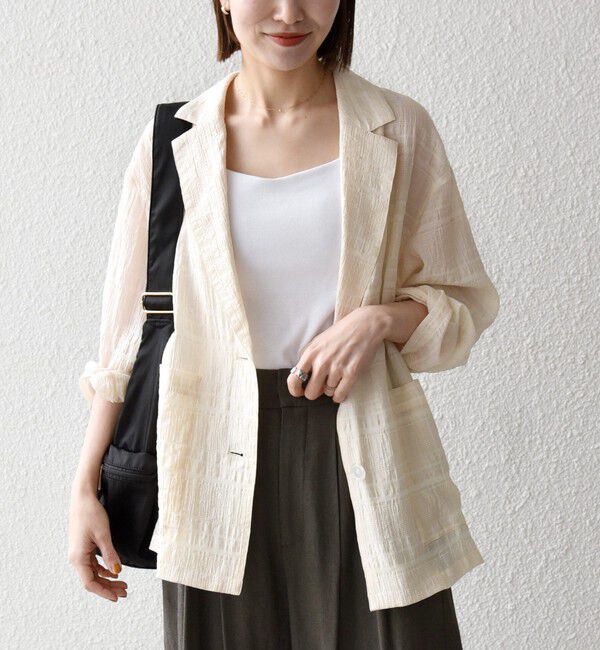 SHIPS any「《予約》SHIPS any:〈手洗い可能〉シアー チェック ルーズ テーラード シングル ジャケット」|テーラードジャケット|