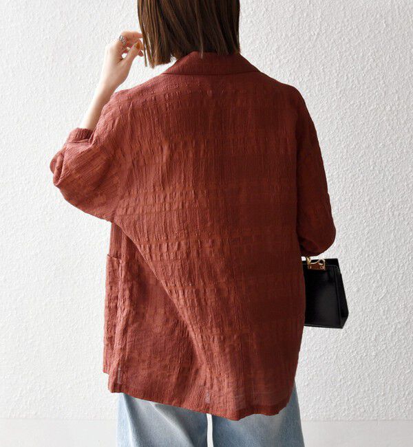 SHIPS any「《予約》SHIPS any:〈手洗い可能〉シアー チェック ルーズ テーラード シングル ジャケット」|テーラードジャケット|