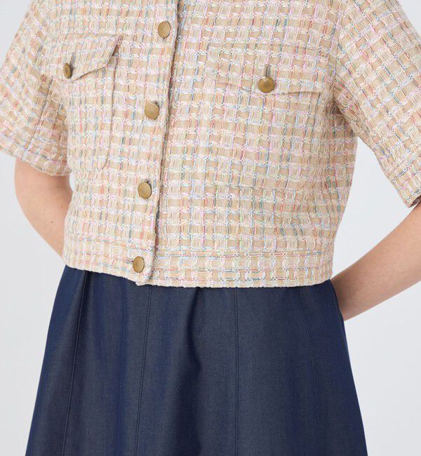 TOMORROWLAND collection「ベージュファンシー ハーフスリーブジャケット」|ノーカラージャケット|