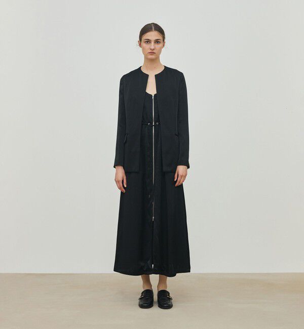 DES PRES「レーヨンサテン クルーネックジャケット」|ノーカラージャケット|