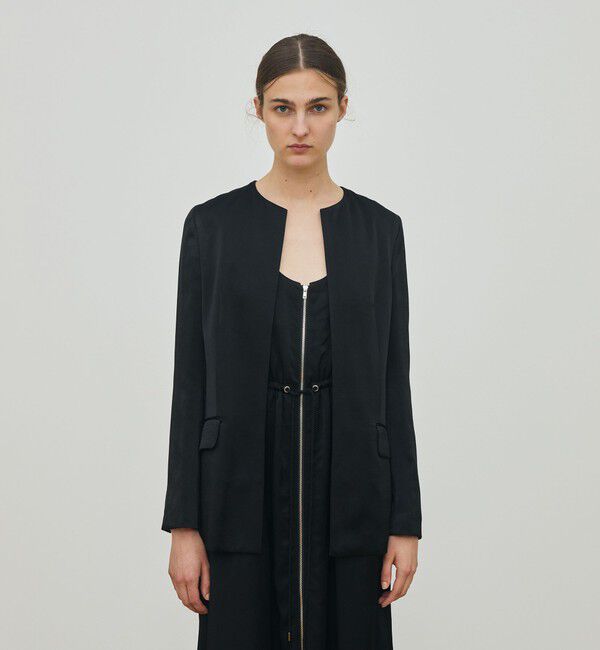 DES PRES「レーヨンサテン クルーネックジャケット」|ノーカラージャケット|