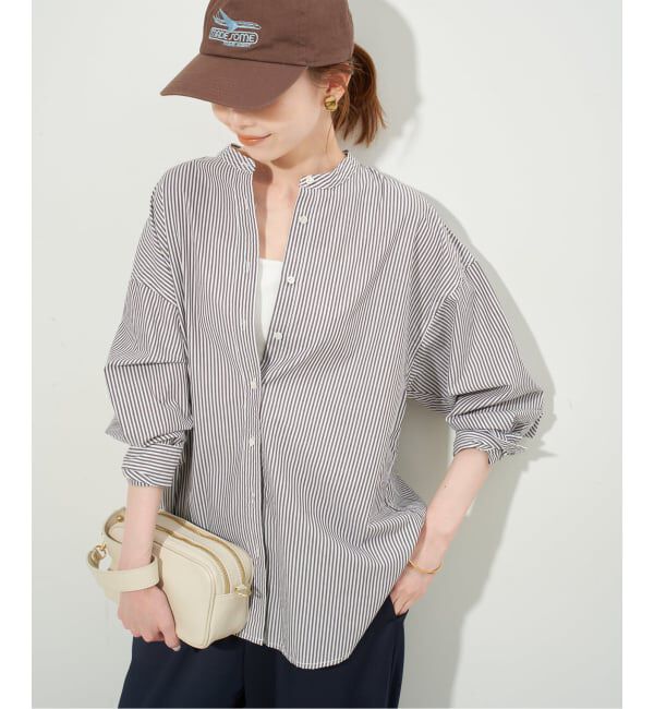 SLOBE IENA「《追加2》ROYAL NAVY/ロイヤルネイビー SLOBE別注 バンドカラーシャツ」|シャツ・ブラウス|ブラウン