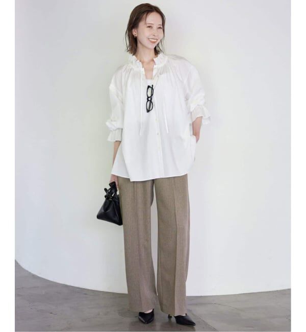 SLOBE IENA「《WEB限定/追加2予約》タイプライターフリルブラウス」|シャツ・ブラウス|